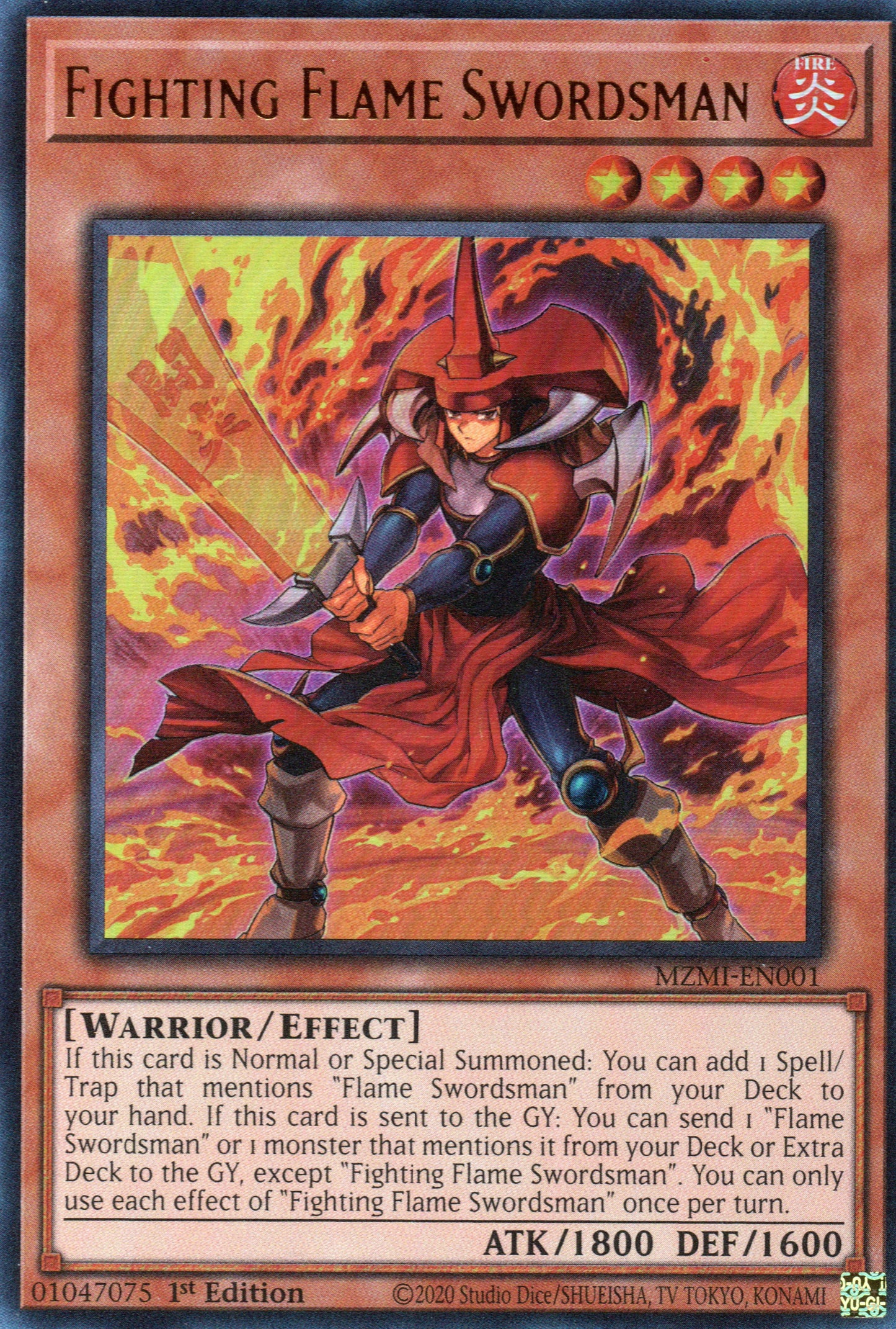 FIGHTING FLAME SWORDSMAN - MZMI-EN001 - ULTRA RARE - 1ST EDITION