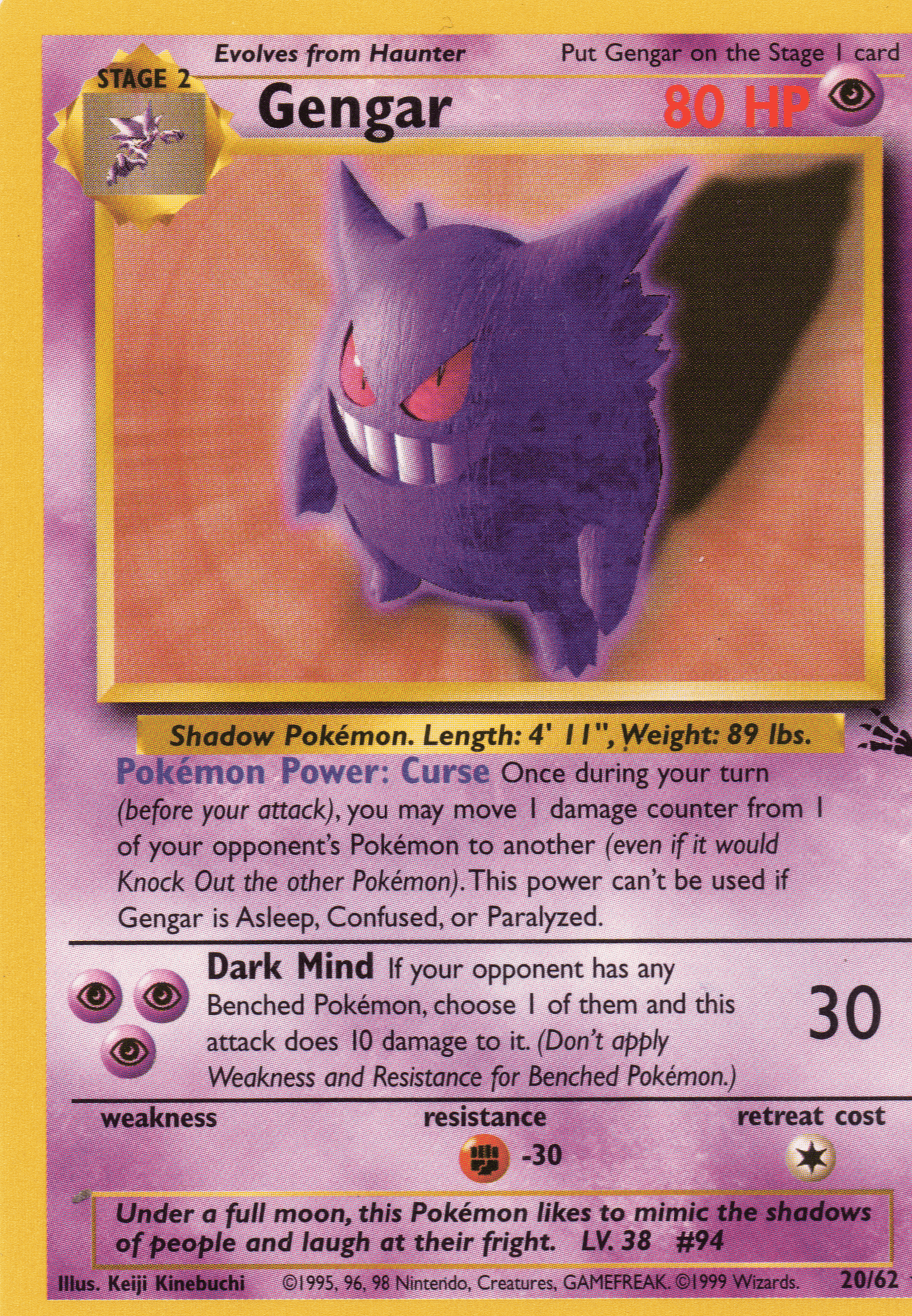 GENGAR - 20/62 - RARE UNLIMITED