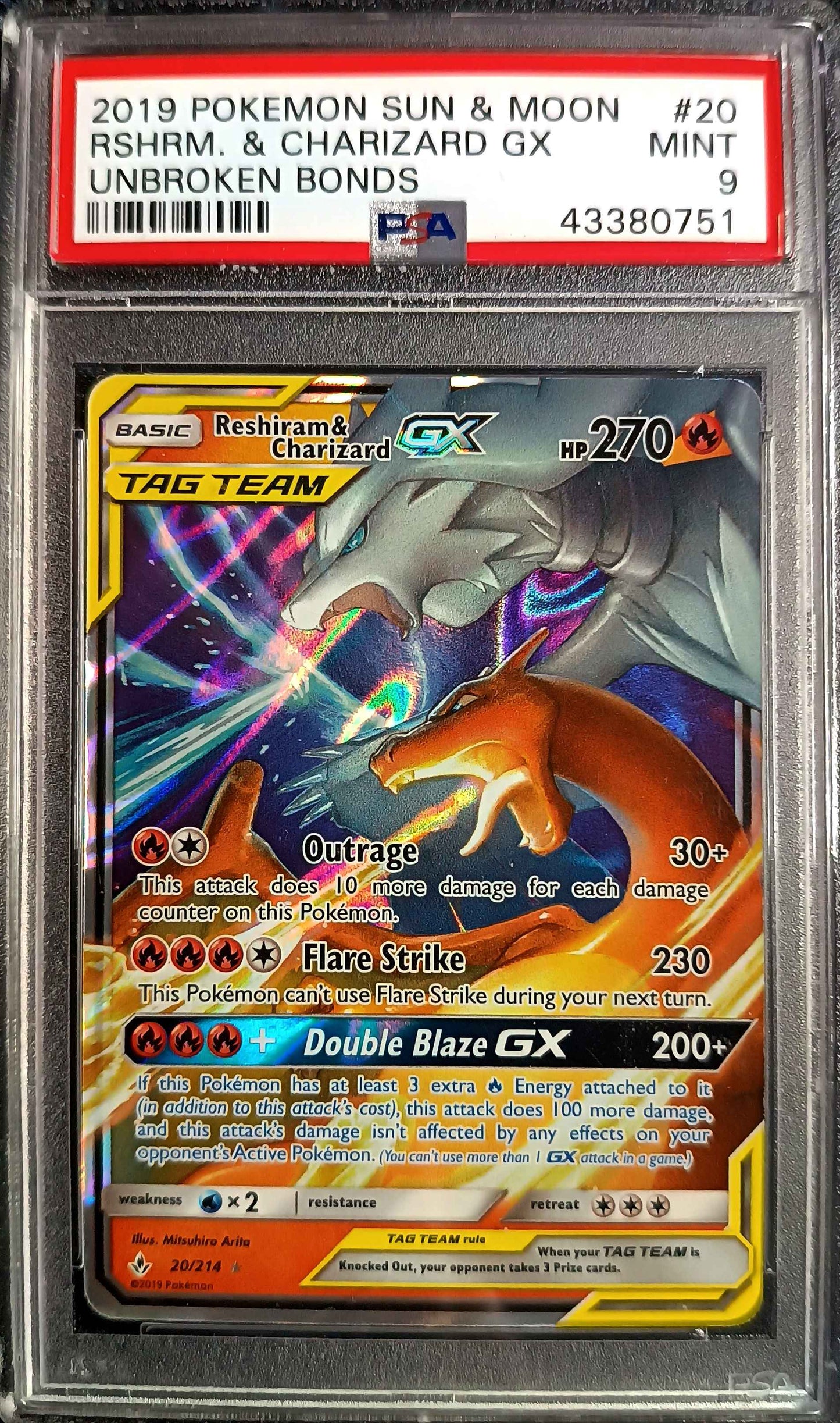 RESHIRAM & CHARIZARD GX - 20/214 - PSA 9 MINT