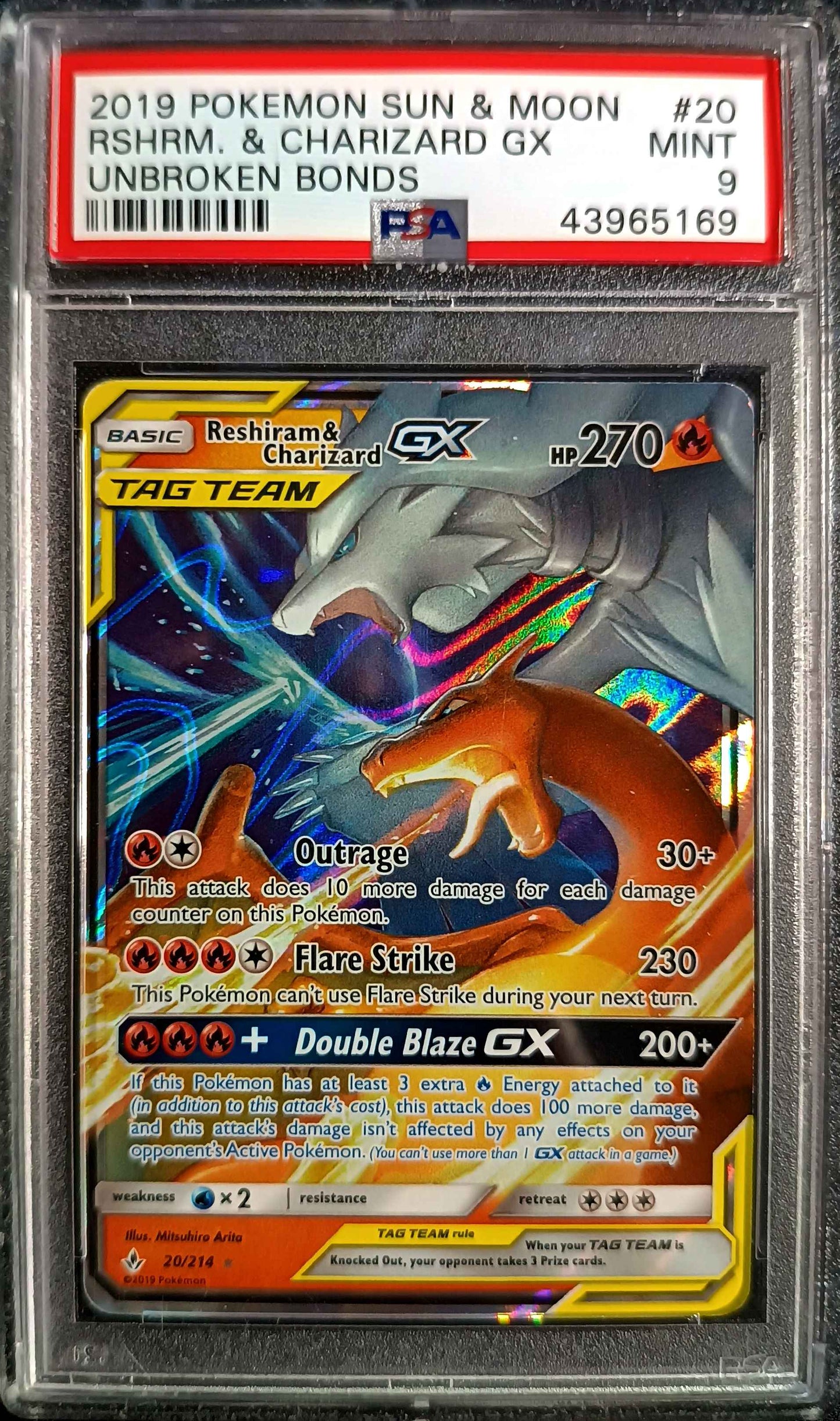 RESHIRAM & CHARIZARD GX - 20/214 - PSA 9 MINT