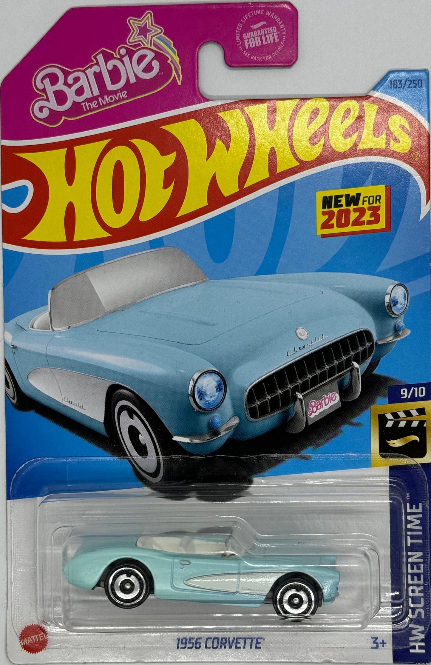 HOT WHEELS 2023 - 183/250 - HW SCREEN TIME 9/10 - 1956 CORVETTE - BARBIE THE MOVIE - BLUE