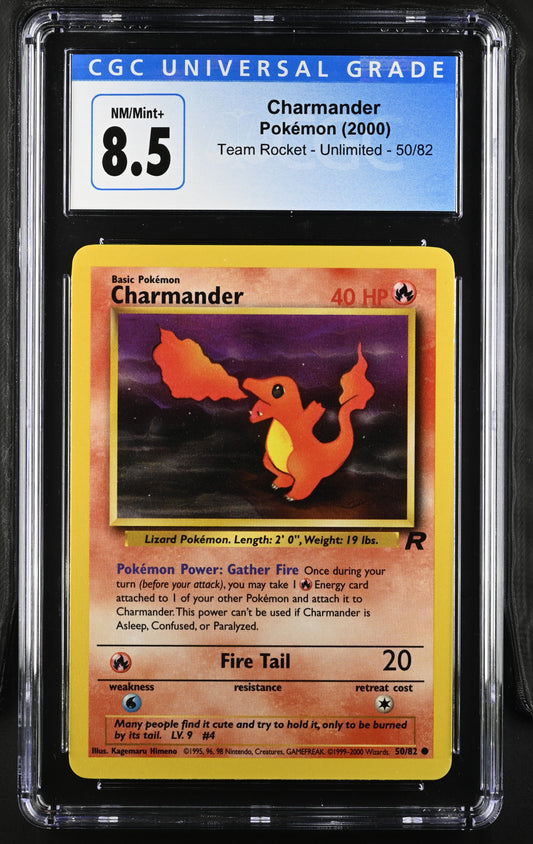 CHARMANDER - POKEMON (2000) - TEAM ROCKET - UNLIMITED - 50/82 / CGC NM/MINT+ 8.5