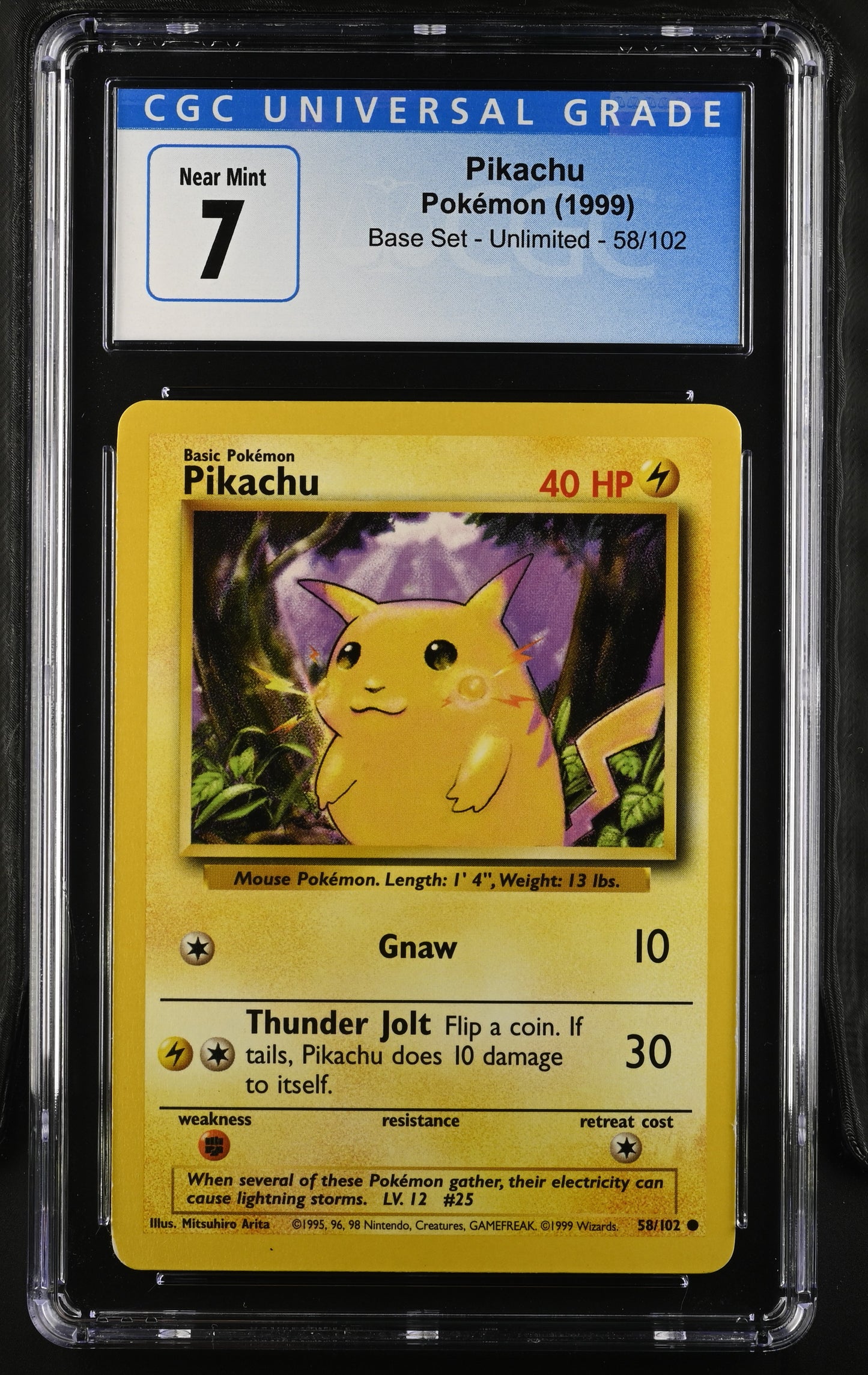 PIKACHU - POKEMON (1999) - BASE SET UNLIMITED - 58/102 / CGC NEAR MINT 7