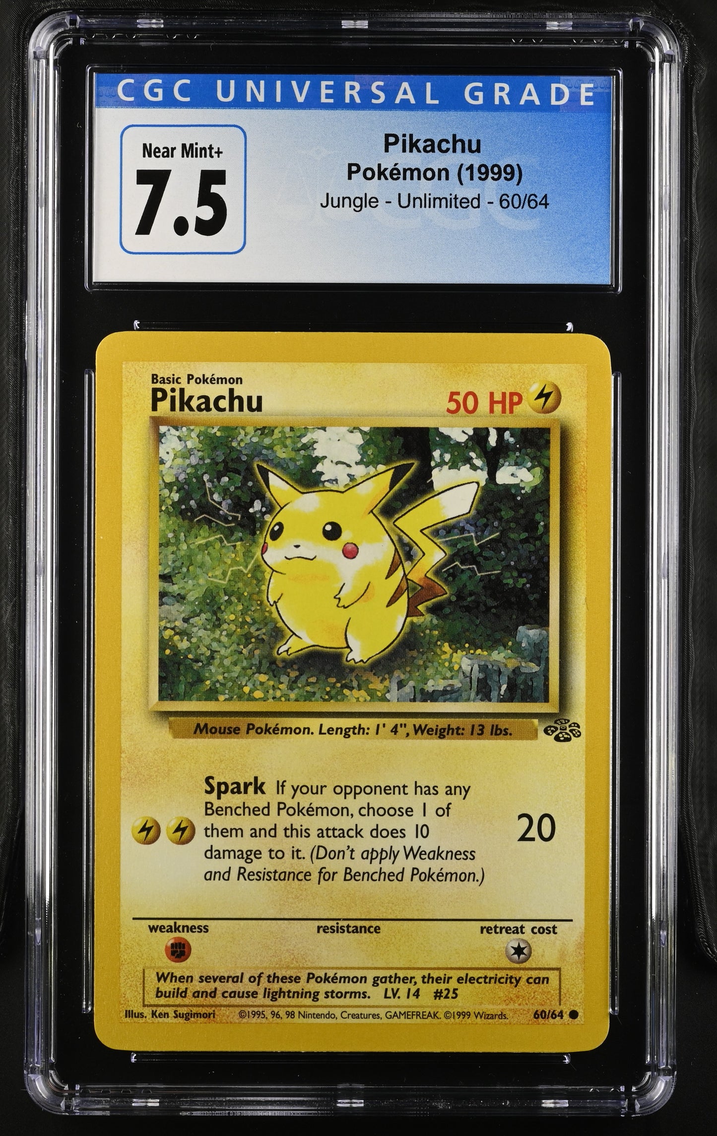 PIKACHU - POKEMON (1999) - JUNGLE - UNLIMITED - 60/64 - CGC NEAR MINT+ 7.5