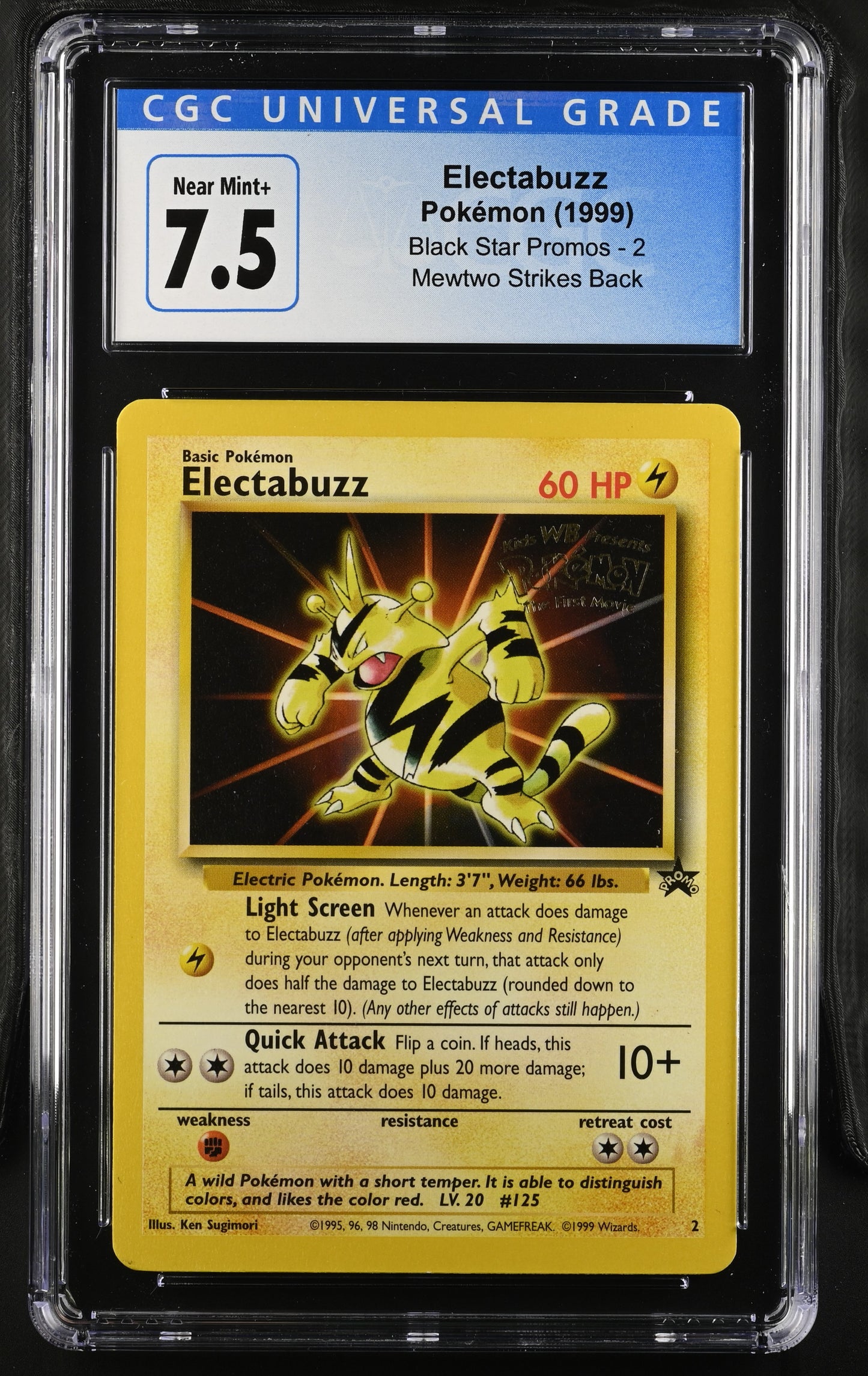 ELECTABUZZ - POKEMON (1999) - BLACK STAR PROMOS - 2 - CGC NEAR MINT+ 7.5