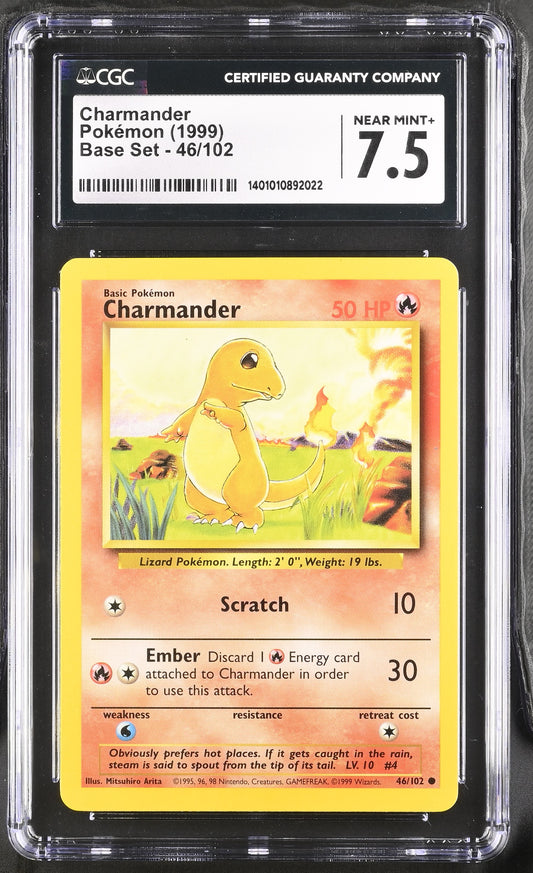 CHARMANDER - POKEMON (1999) - BASE SET - 46/102 - CGC NEAR MINT+ 7.5