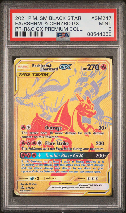 RESHIRAM & CHARIZARD GX - FULL ART - SM247 / PSA MINT 9