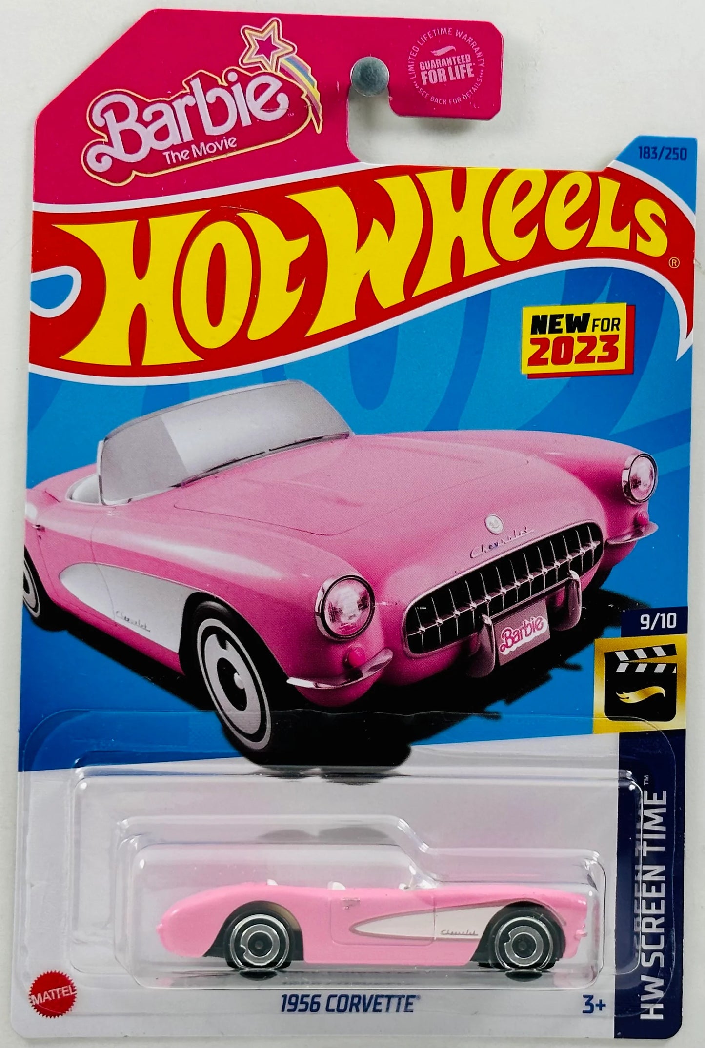 HOT WHEELS 2023 - 183/250 - HW SCREEN TIME 09/10 - NEW MODELS - 1956 CORVETTE - BARBIE PINK - BARBIE THE MOVIE