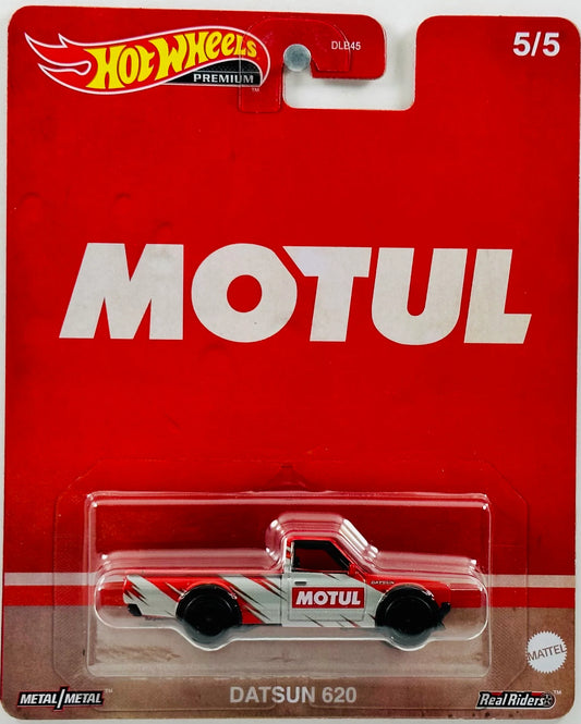 HOT WHEELS 2023 PREMIUM -  POP CULTURE - VINTAGE OIL 05/05 - DATSUN 620 - RED  - MOTUL - METAL/METAL - REAL RIDERS